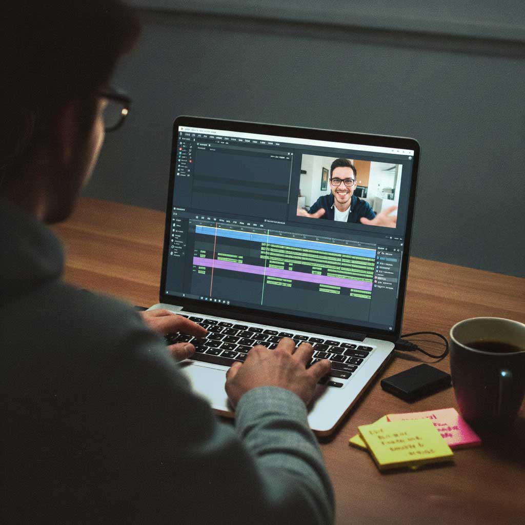 Person struggling with complex video editing software
