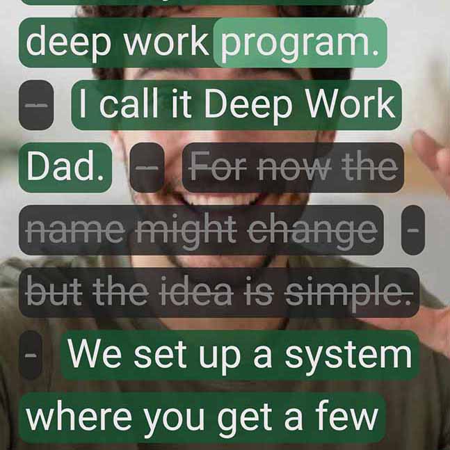 Editing transcript by tapping words